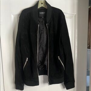 Barneys New York Black Bomber Jacket Structured Shoulders Minimalist Design